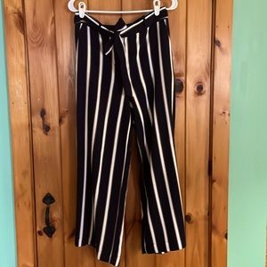 LOFT wide leg striped trousers with pockets and tie belt